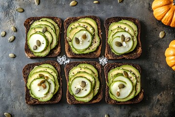 Delicious Avocado Cucumber Toasts with Seeds and Salt