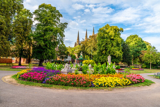 A view across Beacon Park towards Lichfield Cathedral in summertime