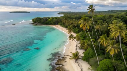 drone aerial shot of tropical beach with turquois