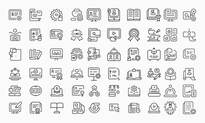 Minimalist Education and E-Learning Outline Icons Set – Perfect for School, Online Courses, Digital Platforms and more. Vector Illustration. Editable Modern Stroke.