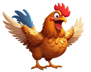Cartoon Hen Laughing with Wide Open Beak, funny farm character, isolated on transparent background PNG