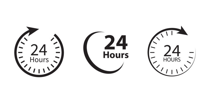 24 7 icon solid style. Flat vector illustration.