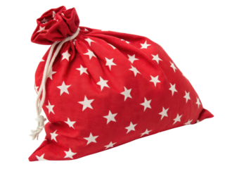 Festive red bag adorned with white stars, perfect for holding gifts during joyful Christmas season