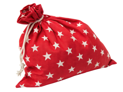 Festive red bag adorned with white stars, perfect for holding gifts during joyful Christmas season