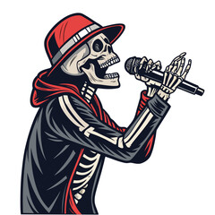 Create Bold Stroke Skeleton Rapper With Mic Whi Creative Visual Suitable for Design