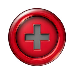 Obraz premium Red Plus Sign Button 3d rendered, isolated on transparent background