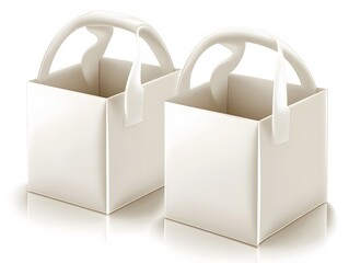 Two Blank White Square Gift Boxes with Handles Packaging Mockup