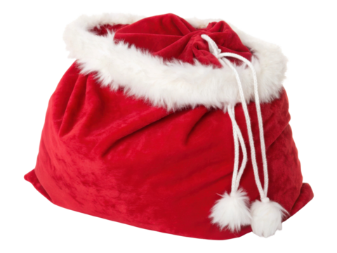 Festive red bag with fluffy white trim perfect for holding gifts during joyful Christmas season