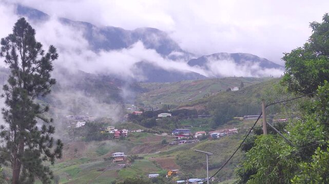 A village Kota Kinabalu at the foot of Mount Kinabalu in cloud forest. Borneo Island, Malaysia