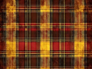 Autumnal Plaid Pattern Texture Background Red Gold Brown Checks Fabric Design
