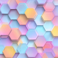 Gentle Pastel 3D Hexagon Pattern - Soft Geometric Abstract Background with Gradient Colors.