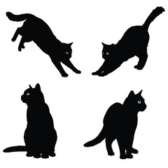 Four black cat silhouettes in different poses on white background
