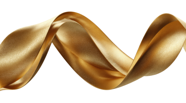 Gold fabric ribbon in a dynamic, swirling pattern against black - Powered by Adobe