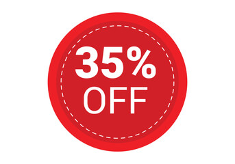 Red Circle Discount Badge with 35 Percent Off Sale Label