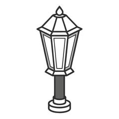 Obraz premium Old-fashioned street lamp with grey pole and hexagonal lantern on white background lamp post