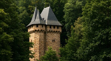 Obraz premium Medieval stone tower in forest, Germany