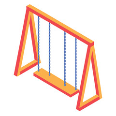 Red and Orange A- Frame Swing Set with Yellow Seat on White Background playground outdoor