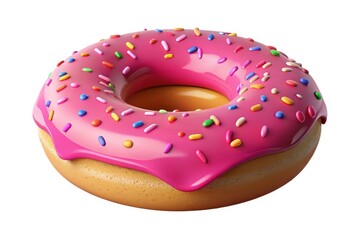 Delicious pink frosted donut with colorful sprinkles isolated