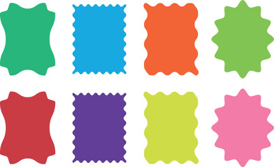 Colorful Vector Cartoon Frame Collection Featuring Retro Scallop Shapes, Wiggly Borders, and Classic Postage Stamp Edges