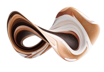 Abstract, swirling, intertwined form, in warm earthy tones.  A continuous, flowing, organic shape reminiscent of twisted ribbon candy or marbled stone