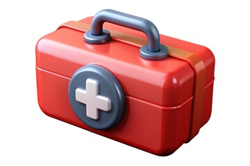 Red first aid kit with white cross symbol