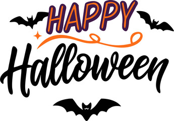 Happy halloween hand drawn typography poster with silhouette