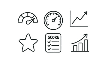 hand drawn cute doodle style line isolated on white background: performance meter speed gauge chart line rating score card bar arrow