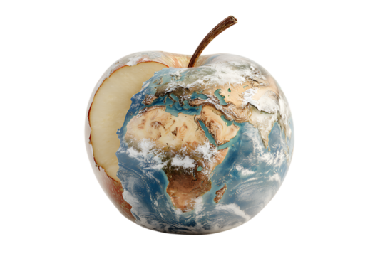 Rotten apple shaped like Earth. Environmental concept.