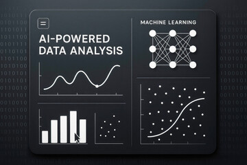Digital interface displaying AI powered data analysis with charts and machine learning network artificial intelligence