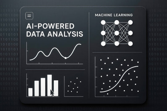 Digital interface displaying AI powered data analysis with charts and machine learning network artificial intelligence