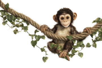 Adorable baby chimpanzee on a vine.