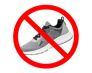 No Footwear Symbol with Athletic Shoe Icon, front view, isolated on transparent background PNG