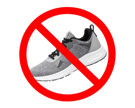 No Footwear Symbol with Athletic Shoe Icon, front view, isolated on transparent background PNG
