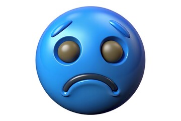 Fototapeta premium Sad blue emoji face with drooping eyes and mouth