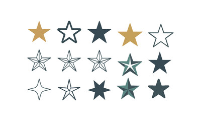 Fototapeta premium Star Icon Set Minimal Flat Vector Collection of Solid, Outline, and Geometric Star Shapes, easily editable and scalable.
