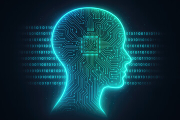 Human Head Silhouette Filled with Circuitry and Binary Code Symbolizing Artificial Intelligence image
