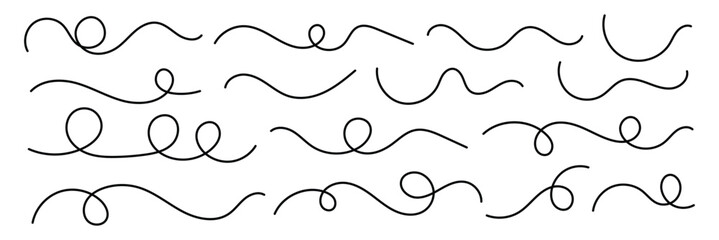 Curve wave seamless pattern. Line art striped graphic template. Wavy curvy long squiggles line collection. Vector illustration