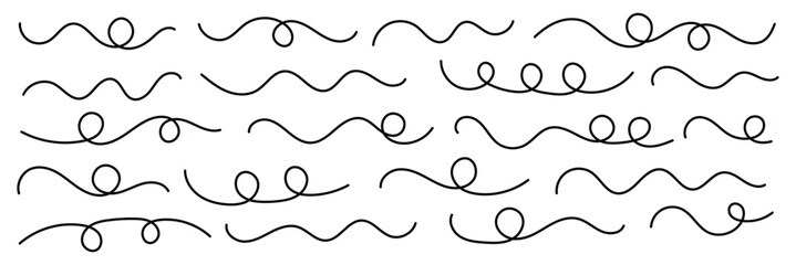 Curve wave seamless pattern. Line art striped graphic template. Wavy curvy long squiggles line collection. Vector illustration