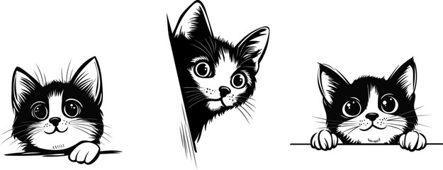 kittens peeking out, portrait cat silhouettes, vector