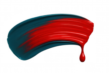 Blending red and teal paints creating swirling abstract pattern with dynamic color interaction and fluid textural movement on transparent surface