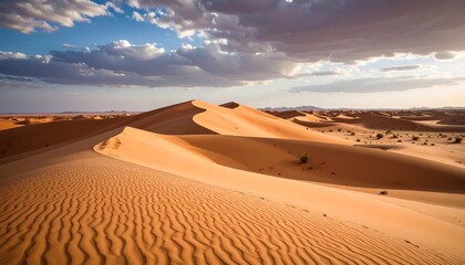 Vast desert dunes under a dramatic sky