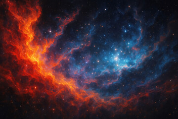 Obraz premium Vibrant red and blue nebula with countless stars in deep space galaxy cosmos