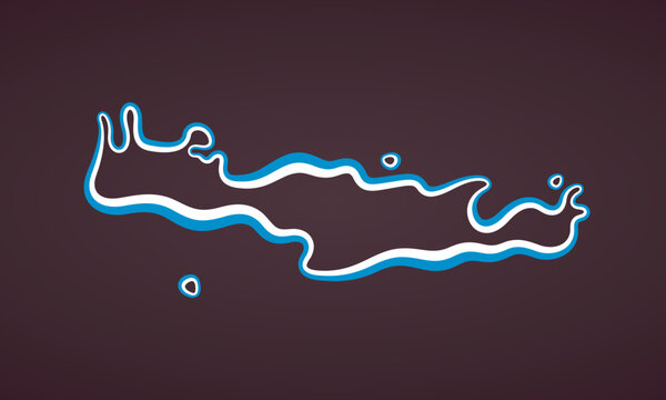 Outline map of Crete marked with ribbon in colors from Greek flag.