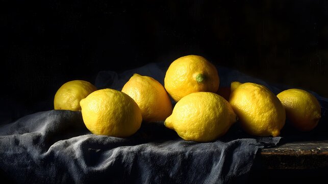 Dramatic Composition of Luminous Lemons on Inky Canvas with Generous Empty Space for Text Overlays