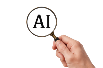 AI abbreviation shown through magnifying glass isolated PNG with Transparent Background