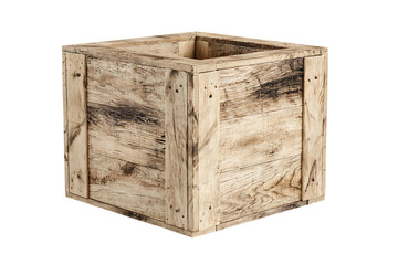 Rustic wooden crate, empty, isolated on black.
