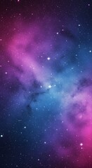 Obraz premium A vibrant and colorful nebula with pink and blue hues, speckled with bright stars against a dark cosmic background.