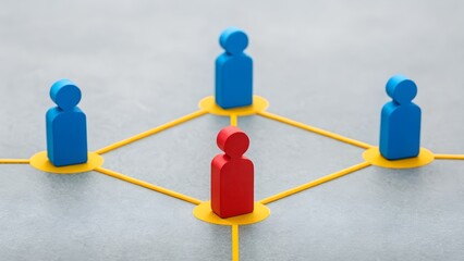 Network Role – Team Dynamics and Leadership Symbolism, Communication, Conceptual, Strategy, Abstract, Figurine Connection Diamond and Red Node Scene