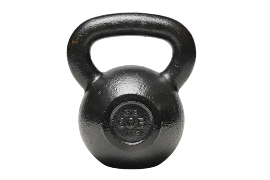 Single black kettlebell on black background.