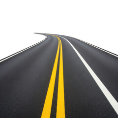 Curving asphalt road isolated on transparent background
